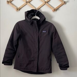 Patagonia kids black/dark grey Hooded winter Jacket. Size 10 medium